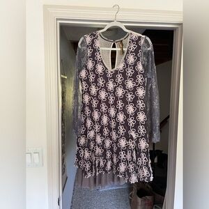 Aratta purple and White Floral Long Sleeve Dress